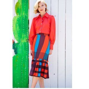 NWOT Anthropologie Eva Franco Striped Flounce Ruffle Hem Midi Skirt Size 4